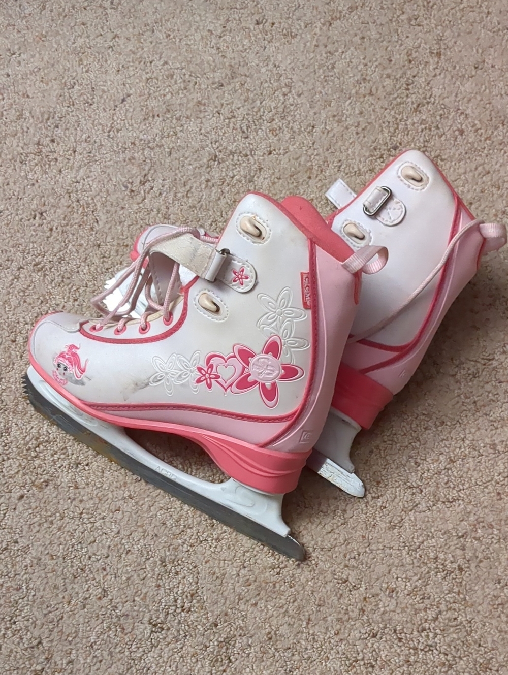 Girls Pink and White Floral Figure Skates